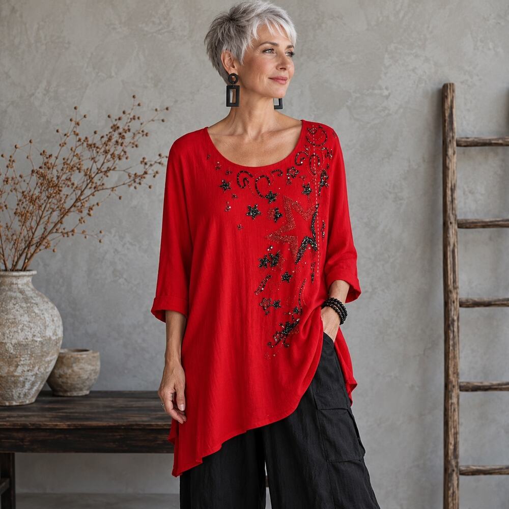 Chico red beaded shirt sleeve knit top 3